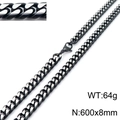 Black stainless steel Cuban chain necklace, 600mm x 8mm, with polished two-tone finish - Black Necklace (KN198434-Z)
