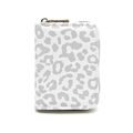 Chic leopard print card holder wallet in grey and white with gold zipper detail - Grey Leopard