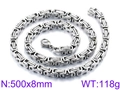 Silver stainless steel Byzantine chain necklace for men, 8mm wide and 500mm long - 8mm Steel Color
