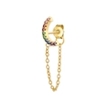 S925 silver gold crescent stud earrings with rainbow zircon stones and tassels - Style 4 / Gold (Single)