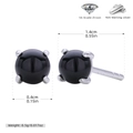 Detail showing S925 sterling silver black zircon stud earrings with precise dimensions - 925 Silver Platinum Plated - Black Agate
