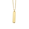 Macro detail of polished gold bar pendant on a delicate chain against white background - Gold