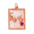 Rectangle MAMA pendant in rose gold finish with pink marble texture and heart gems - Rect Mama-Rose Gold-Pink MOP