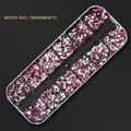 Mix of pink and silver nail art rhinestones in a 12-slot clear storage box model G-37 - G-37 Style (Pink Purple Tone Mixed Jewelry)