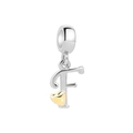 S925 sterling silver letter F pendant with small golden heart charm for jewelry - Letter F