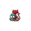 Cartoon enamel cat brooch with red and blue feline figures and colorful star patterns - Red Big Cat Blue Small Cat