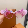 Pink glitter mermaid tail sunglasses for girls with starfish and pearl decorations - Rose Red Sequined Mermaid Tail