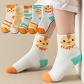 Set of 5 pairs of cotton knee high socks for babies featuring cute cartoon chicken patterns - Cartoon Chick Style