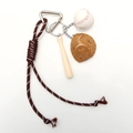 Baseball keychain variant with mini bat, glove, and brown braided cord on a hook - Coffee Rope + Baseball