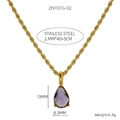 Detail of 18K gold-plated twist chain with pear-shaped purple amethyst pendant - Dark Purple Zirconia