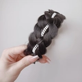 Dark brown braided headband with synthetic hair fibers and white pearl accents - Four-strand Double Row Pearl (4.5CM Wide) / Natural Black