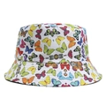 Close-up of a white reversible bucket hat featuring vibrant multi-colored butterfly prints - L(55-60cm Circumference) / White Butterfly