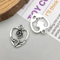 Antique silver heart-shaped openwork rose pendant charm for DIY jewelry making - Antique Silver Hollow Heart Rose Charm