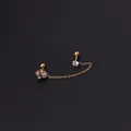 Gold stainless steel ear stud with chain featuring flower zircon and round crystal - 4-Petal Flower Style (373-3#G)
