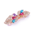 Rose gold bow hair clip with colorful crystal rhinestones on a clean white background - Style D / Rainbow