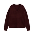 Jersey clásico de punto granate para mujer con cuello en V y manga larga - S / Marrón Rojizo