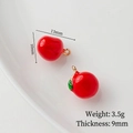 Cute red apple charm pendant with gold ring and green leaf for DIY jewelry - Single Piece Price / Apple