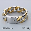 20mm gold and silver two-tone stainless steel Cuban chain bracelet for men in hip-hop style - Two-tone Gold (KB53381-D-220)