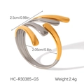 Detail view of two-tone stainless steel ring showing height, inner diameter and weight - R30385-GS-Multilayer Two Tone Spiral