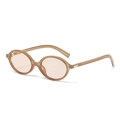 Retro oval sunglasses in transparent amber brown frame with golden side hinge accents - Milk Coffee Frame Light Tea Lens C21