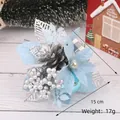 Blue linen petals Christmas floral pick with silver pine cones and berries, 23cm x 15cm - Style 13