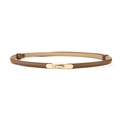 Elegant thin brown leather belt for women with a gold rectangular metal buckle - Gold Snap Buttons / 45-95cm / Caramel color
