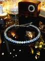 Sparkling rainbow rhinestone choker necklace with adjustable silver-tone chain clasp - Silver Aurora Rainbow