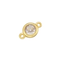 Macro shot of gold-plated round zircon connector with dual loops for DIY jewelry making - Clear White