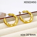 Golden chunky hoop earrings with wavy texture finish in a minimalist 35x6mm style - Hammered Wide Style (XE92245G-1043)