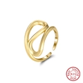 Adjustable S925 sterling silver open ring in golden finish with braided hollow design - Gold (GAR01-14K)