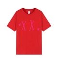 Loose-fit red cotton T-shirt featuring pink XOXO heart graphic for Valentine's Day - Red (XOXO Print)