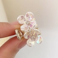 Iridescent petal hair claw clip with crystal accents and gold-tone finish - Double Iridescent Flowers