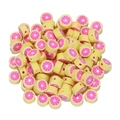 10mm yellow polymer clay beads with pink grapefruit fruit slice pattern for DIY jewelry - Yellow Ring Rose Heart