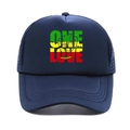 Navy blue trucker hat with One Love print and breathable mesh back for sun protection - M (56-58cm) / Navy Blue