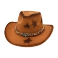 Brown wool felt western cowboy hat with star print and gemstone braided band details - One Size (M Peach Star) / Camel (Crushed Gems)