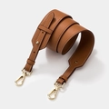 Caramel brown pebbled cowhide leather strap with white stitching and gold metal hooks - Gold Buckle / Brown