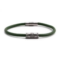 Bracciale in pelle verde con chiusura magnetica, tubi d'argento e zirconi bianchi - Verde