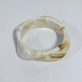 Resin wavy cuff bracelet featuring brown tortoiseshell pattern on milky white base - Geometric Rhombus / Inner Diameter 65mm / White Yellow Swirl