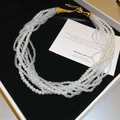 Elegant multi-layer gold necklace featuring white pearls and clear crystals in a black gift box - 7# Pearl Crystal Multilayer Necklace / White