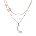 Double-layered S925 silver necklace with rose gold moon and star pendants - 925 Silver / Rose Gold