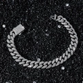 Men's hip hop 10mm wide iced out Cuban link bracelet with sparkling rhinestones - Silver