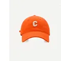 Close-up of bright orange baseball cap featuring premium white towel-embroidered C letter - Adjustable / Orange