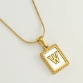 18K gold plated stainless steel snake chain necklace with white shell letter W pendant - W (With Chain)