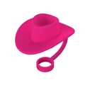 Pink cowboy hat shaped silicone straw cover cap with anti-dust plug ring attachment - 1 Piece / Cowboy Hat Rose Red