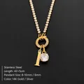 Elegant gold stainless steel letter I charm necklace with shiny clear rhinestone pendant - Letter L (XNL0103)