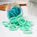 Green high-elastic hair ties set in clear jar with assorted soft fabric textures - Green Duo (50Pcs Jar)