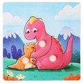Wooden peg puzzle featuring pink and orange dinosaurs for toddler early learning - Dinosaur Peg Puzzle