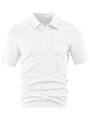 Detailweergave van wit poloshirt voor heren met premium jacquard diamantstoftextuur - S / Wit