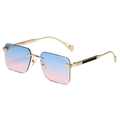 Occhiali da sole rettangolari senza montatura con lenti sfumate blu-rosa e montatura oro - Montatura Oro Sfumatura da Blu a Rosa