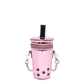 Borsa a secchiello rosa lucida a forma di bubble tea con tracolla e dettaglio cannuccia - Rosa
